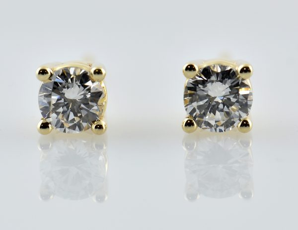 Solitär Brillant Ohrstecker Ohrringe 585 14 K Gelbgold, 2 Diamanten zus. 0,64 ct