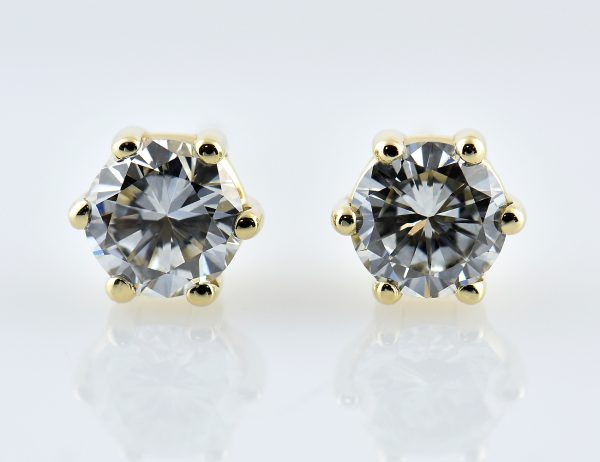 Solitär Brillant Ohrstecker Ohrringe 585 14 K Gelbgold, 2 Diamanten zus. 1,02 ct