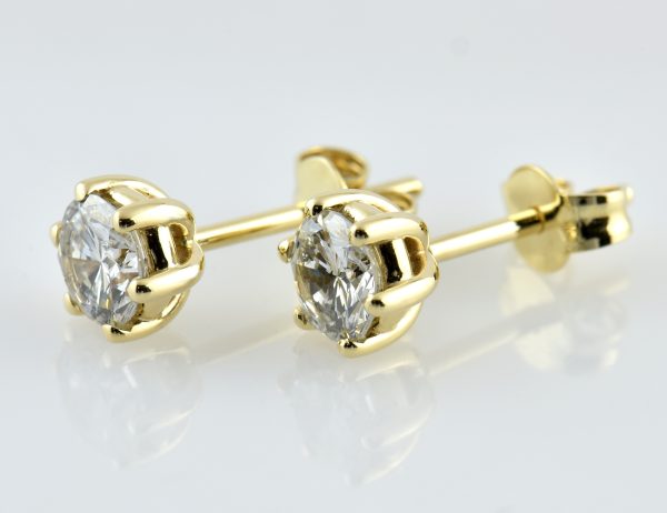 Solitär Brillant Ohrstecker Ohrringe 585 14 K Gelbgold, 2 Diamanten zus. 1,02 ct