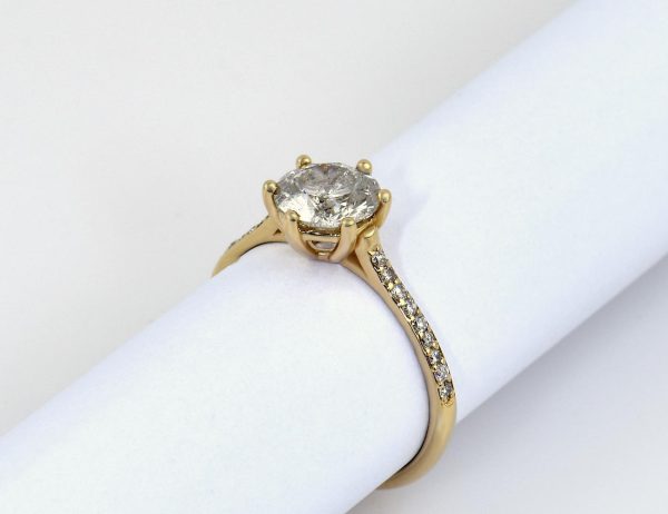 Solitär Diamant Ring 585/000 14 K Gelbgold 19 Brillanten zus.  1,55 ct