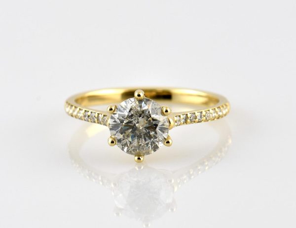 Solitär Diamant Ring 585/000 14 K Gelbgold 19 Brillanten zus.  1,55 ct