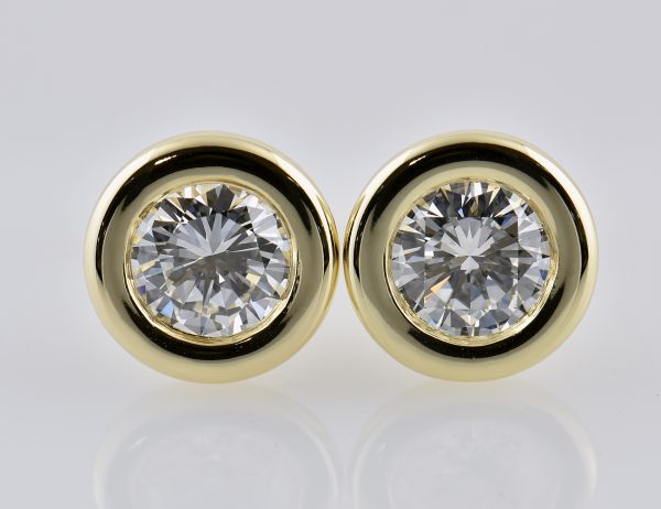 Solitär Brillant Ohrstecker Ohrringe 585 14 K Gelbgold, 2 Diamanten zus. 0,91 ct