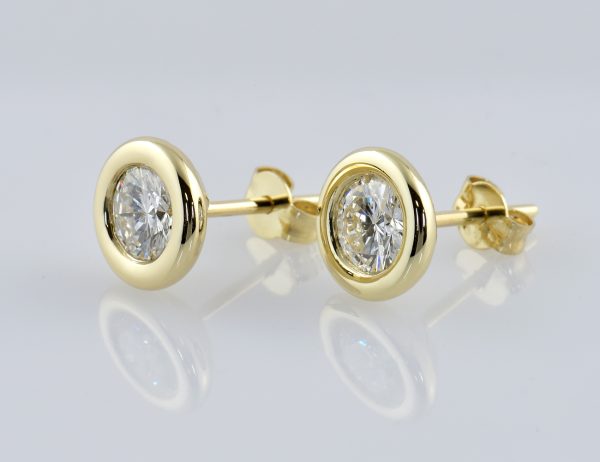 Solitär Brillant Ohrstecker Ohrringe 585 14 K Gelbgold, 2 Diamanten zus. 0,91 ct