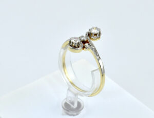 Art Deco Ring 585/000 14 K Gelbgold 13 Diamanten zus. 0,38 ct