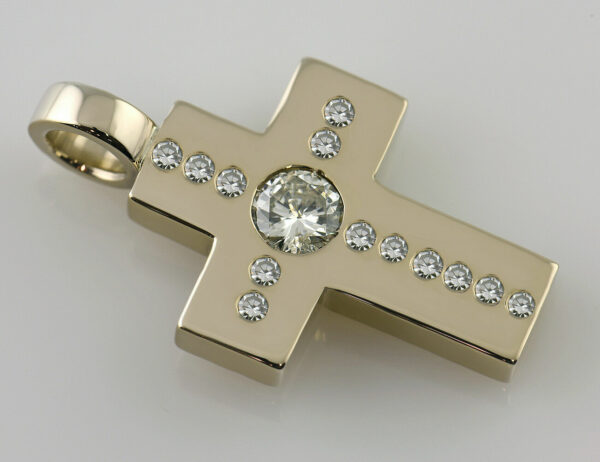 Kreuz Anhänger-Diamant 750/000 18 K Gelbgold 14 Brillanten zus. 0,90 ct