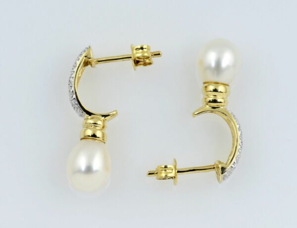 Ohrringe Perle 585/000 14 K Gelbgold Perlohrstecker 2 Diamanten zus. 0,02 ct