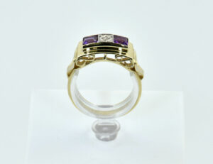 Ring Amethyst 585/000 14 K Gelbgold 1 Diamant 0,02 ct