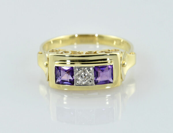 Ring Amethyst 585/000 14 K Gelbgold 1 Diamant 0,02 ct