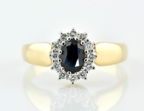 Saphir Diamant Ring 585/000 14 K Gelbgold 12 Diamanten zus. 0,24 ct