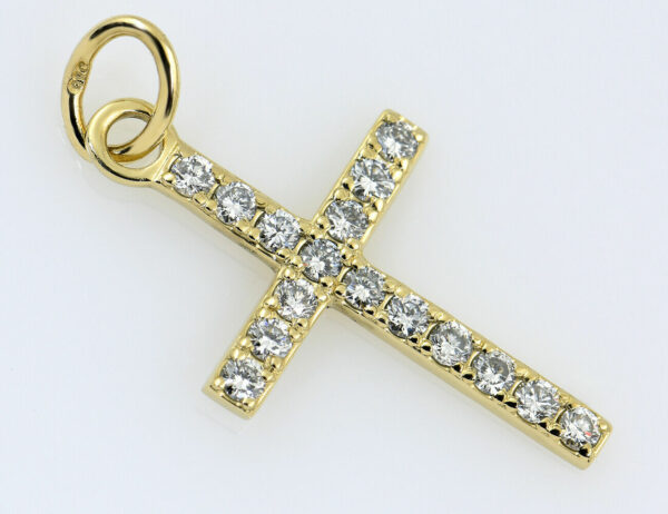 Anhänger Kreuz Diamant 585/000 14 K Gelbgold 16 Brillianten zus. 0,45 ct