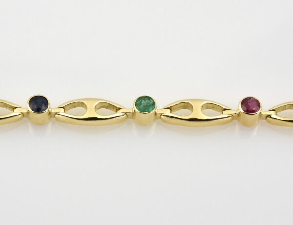 Armband 585/000 14 K Gelbgold Rubin, Saphir, Smaragd 18 cm