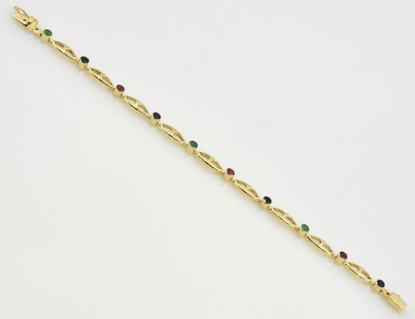 Armband 585/000 14 K Gelbgold Rubin, Saphir, Smaragd 18 cm