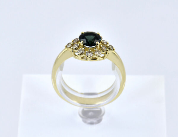 Chromdiopsid Diamant Ring 585/000 14 K Gelbgold 12 Brillanten zus. 0,42 ct