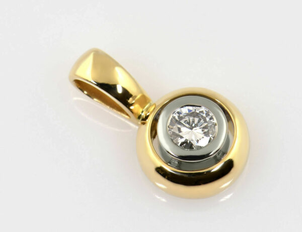 Diamant Solitär Anhänger 750/000 18 K Gelb-Weißgold Brillant 0,18 ct