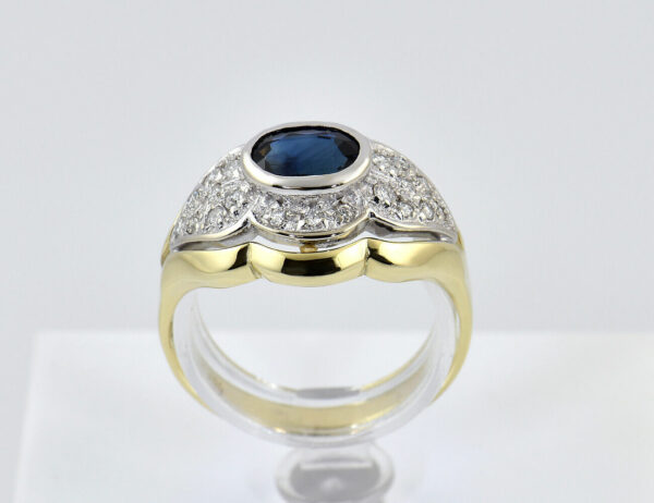 Saphir Diamant Ring 585/000 14 K Gelbgold 22 Brillanten zus. 0,22 ct