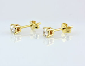 Solitär Brillant Ohrstecker Ohrringe 585 14 K Gelbgold, 2 Diamanten zus. 0,50 ct