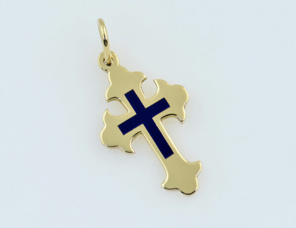 Anhänger Kreuz Kaltemaille blau 585/000 14 K Gelbgold