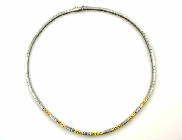 Collier 585/000 14 K Weiß-/Gelbgold 21 Brillanten zus. 0,45 ct, 45 cm lang