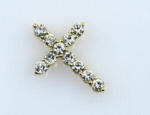 Anhänger Kreuz Diamant 585/000 14 K Gelbgold 11 Brillanten zus. 0,50 ct