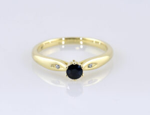 Saphir Diamant Ring 585/000 14 K Gelbgold 2 Brillanten zus. 0,02 ct