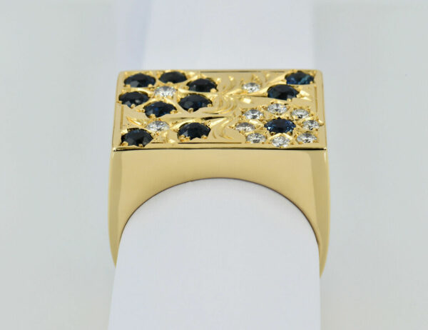 Saphir Diamantring 750/000 18 K Gelbgold 11 Brillanten zus. 0,60 ct