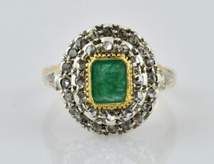 Smaragd Ring 585/000 14 K Gelbgold 800/00 Silber, 32 Diamanten zus. 0,40 ct