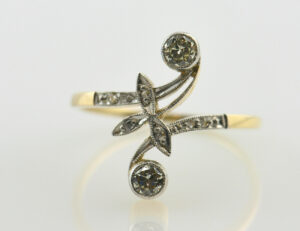 Art Deco Ring 585/000 14 K Gelbgold, 9 Diamant zus. 0,25 ct