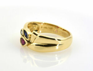 Ring Diamant Saphir Rubin 750/000 18 K Gelbgold 1 Brillant 0,055 ct