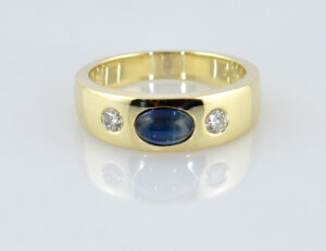 Saphir Diamant Ring 585/000 14 K Gelbgold 2 Brillanten zus. 0,12 ct