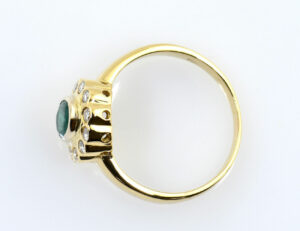 Smaragd Diamant Ring 750/000 18 K Gelbgold 12 Brillanten zus. 0,36 ct