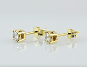 Solitär Brillant Ohrstecker Ohrringe 585 14 K Gelbgold, 2 Diamanten zus. 0,52 ct