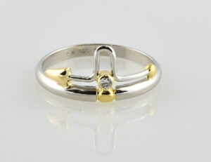 Diamant Ring 950/000 Platin / 750 Gelbgold Brillant 0,03 ct