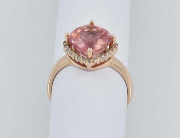 Morganit Diamant Ring 585/000 14 K Rotgold 28 Brillanten zus. 0,15 ct
