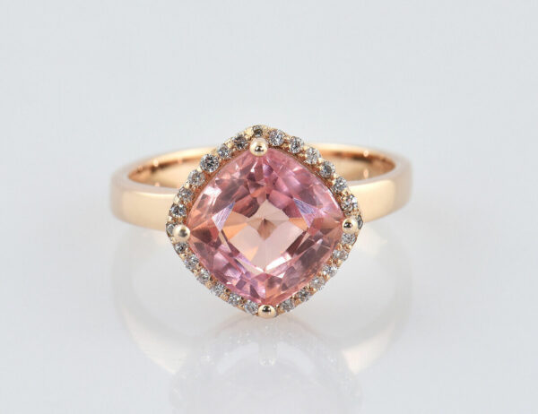 Morganit Diamant Ring 585/000 14 K Rotgold 28 Brillanten zus. 0,15 ct