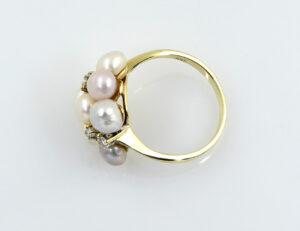 Ring Perle Diamant 585/000 14 K Gelbgold, 4 Brillanten zus. 0,12 ct