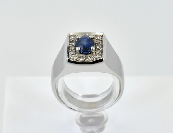Saphir Diamant Ring 750/000 18 K Weißgold 14 Diamanten zus. 0,14 ct