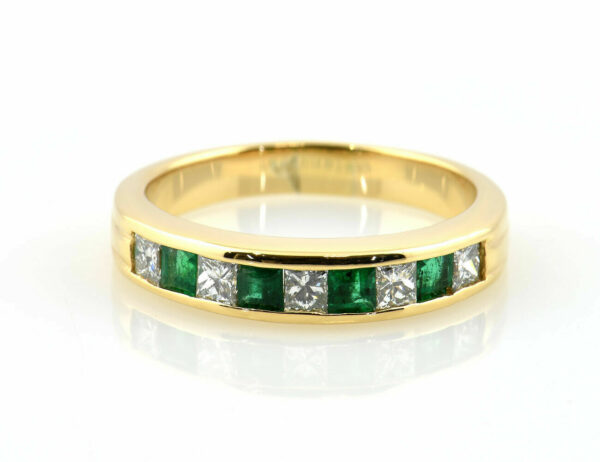 Smaragd Diamant Ring 750/000 18 K Gelbgold 5 Brillanten zus. 0,65 ct