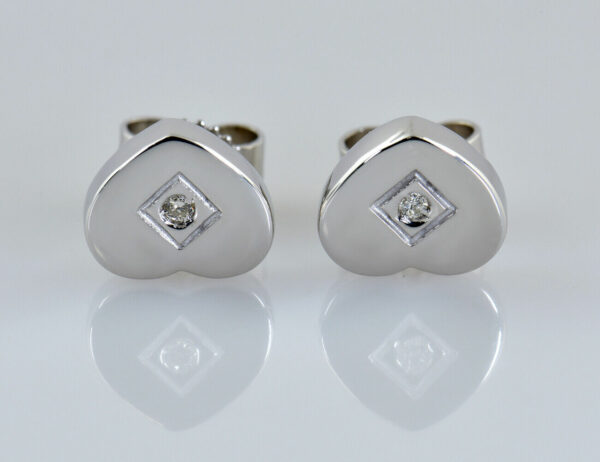 Ohrstecker Herz Diamant 585/000 14 K Weißgold, 2 Diamanten zus. 0,02 ct