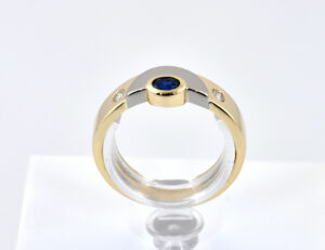 Saphir Diamant Ring 585/000 14 K Gelb-/ Weißgold 2 Brillanten zus. 0,05 ct