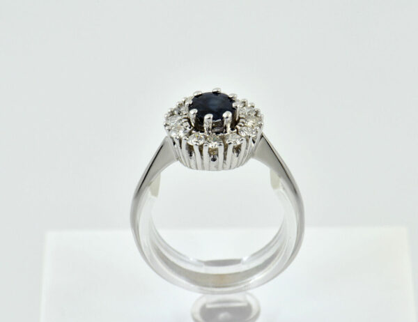 Saphir Diamant Ring 585/000 14 K Weißgold 12 Brillanten zus. 0,40 ct