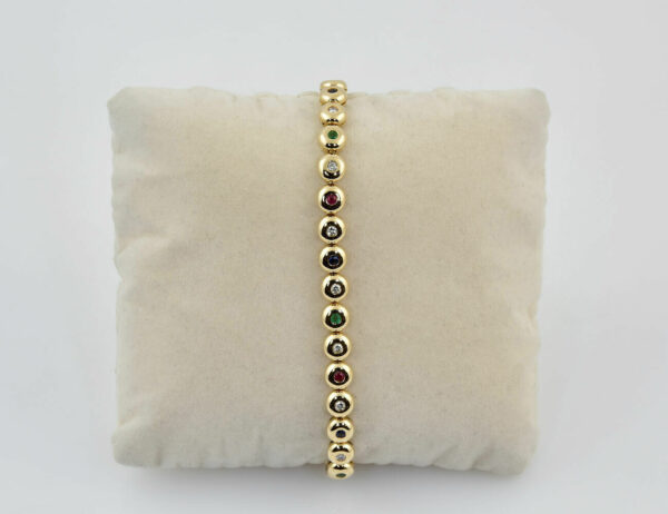 Armband 585/000 14 K Gelbgold 17 Diamanten zus. 0,52 ct, Rubin, Saphir, Smaragd