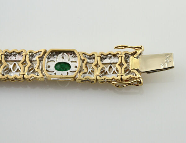 Armband Smaragd 585/000 14 K Gelbgold 154 Diamanten zus. 1,50 ct, 18,50 cm lang