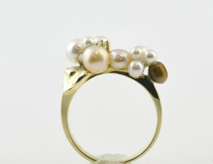 Ring Perlen, Diamant 585 14 K Gelbgold, Brillant 0,05 ct