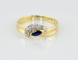 Saphir Diamant Ring 585/000 14 K Gelbgold 7 Brillanten zus. 0,07 ct
