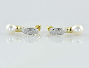 Ohrringe Perle 585 14 K Gelbgold Perlohrstecker 2 Diamanten zus. 0,02 ct