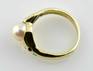 Ring Zuchtperle 585/000 14 K Gelbgold, 6 Diamanten zus. 0,10 ct