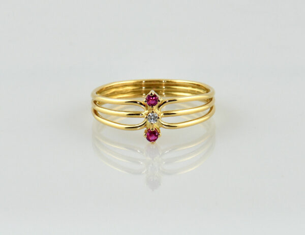 Rubin Diamant Ring 585/000 14 K Gelbgold 1 Brillant 0,02 ct