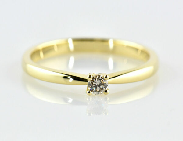 Solitär Diamant Ring 585/000 14 K Gelbgold Brillant 0,12 ct